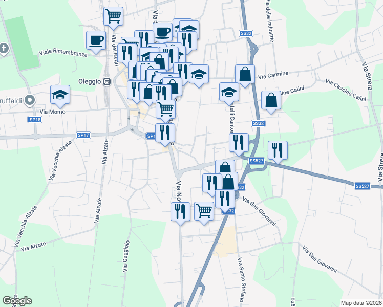 map of restaurants, bars, coffee shops, grocery stores, and more near 10 Via Vecchia Circonvallazione in Oleggio