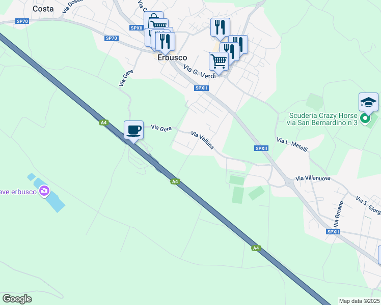 map of restaurants, bars, coffee shops, grocery stores, and more near 16 Via Fornaci in Erbusco