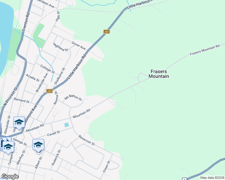 map of restaurants, bars, coffee shops, grocery stores, and more near 526 Mountain Road in New Glasgow