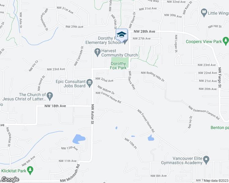 map of restaurants, bars, coffee shops, grocery stores, and more near 1974 Northwest Willow Drive in Camas