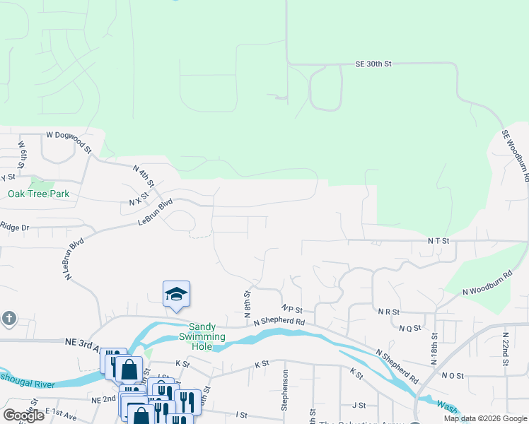 map of restaurants, bars, coffee shops, grocery stores, and more near 763 North V Street in Washougal