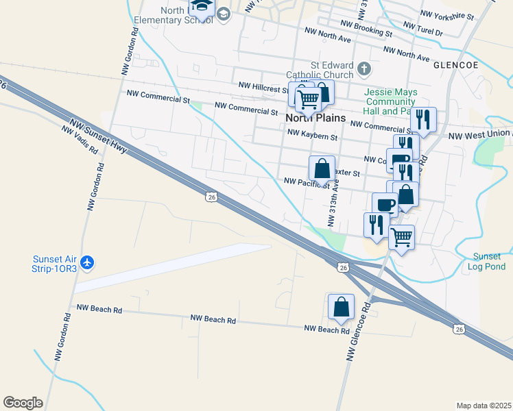 map of restaurants, bars, coffee shops, grocery stores, and more near 31710 Northwest Meadow Drive in North Plains