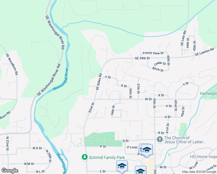 map of restaurants, bars, coffee shops, grocery stores, and more near 2401 33rd Court in Washougal
