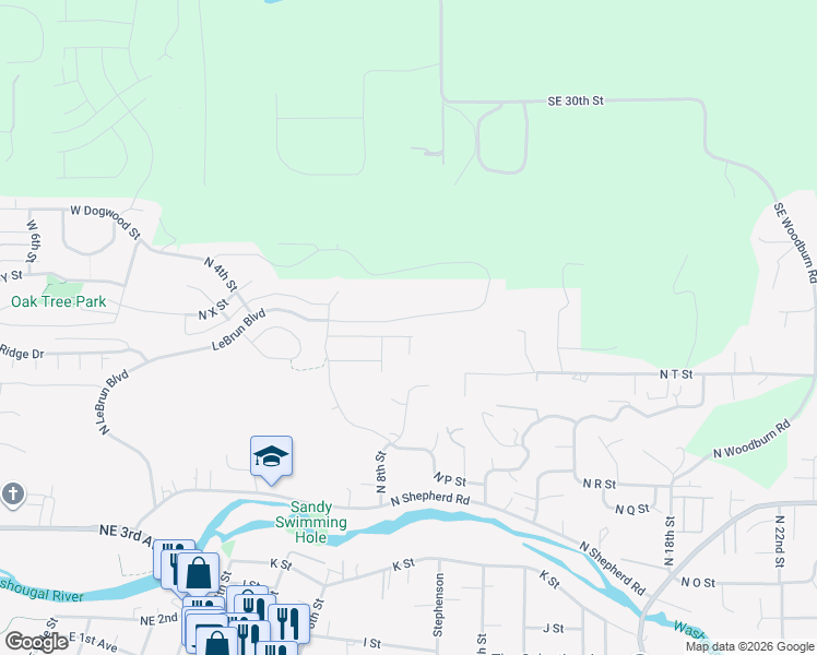 map of restaurants, bars, coffee shops, grocery stores, and more near 763 North V Street in Washougal