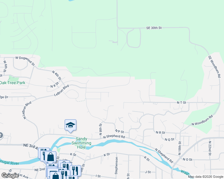 map of restaurants, bars, coffee shops, grocery stores, and more near 803 North V Street in Washougal