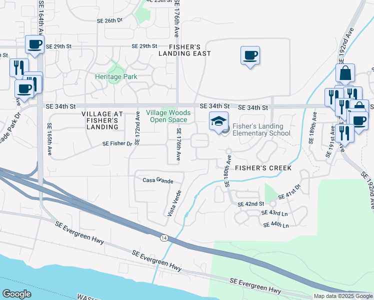 map of restaurants, bars, coffee shops, grocery stores, and more near 3702 Southeast 177th Avenue in Vancouver