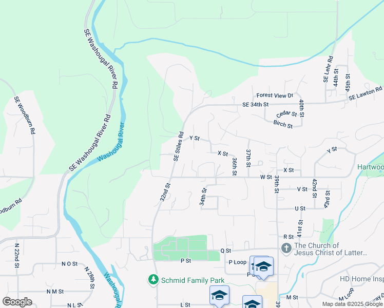 map of restaurants, bars, coffee shops, grocery stores, and more near 2401 33rd Court in Washougal