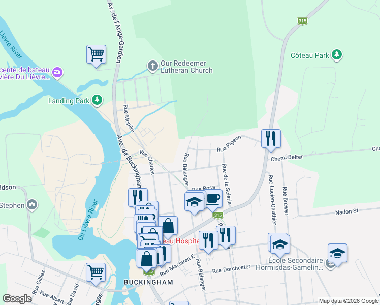 map of restaurants, bars, coffee shops, grocery stores, and more near 264 Rue Bélanger in Gatineau