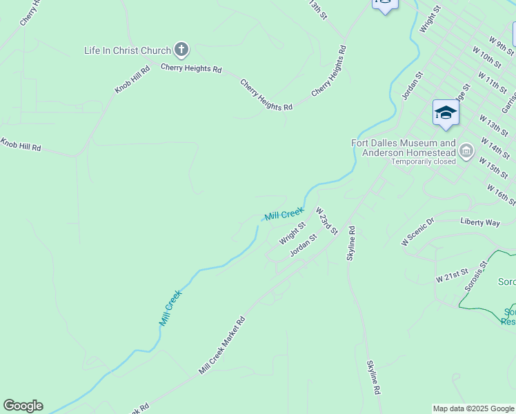 map of restaurants, bars, coffee shops, grocery stores, and more near 1023 West 25th Street in The Dalles
