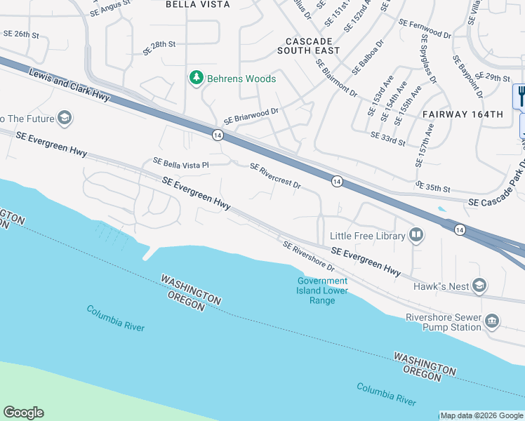 map of restaurants, bars, coffee shops, grocery stores, and more near 3612 Southeast 147th Court in Vancouver