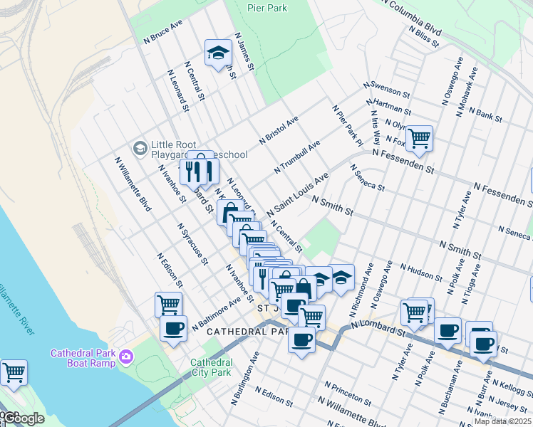 map of restaurants, bars, coffee shops, grocery stores, and more near in Portland