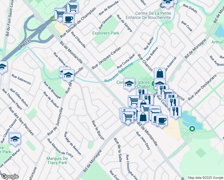 map of restaurants, bars, coffee shops, grocery stores, and more near 945 Boulevard de Montarville in Boucherville