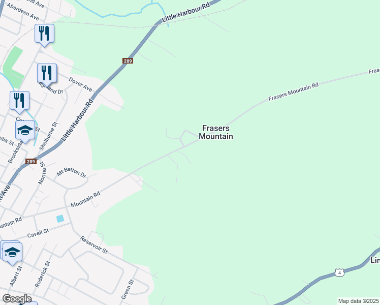 map of restaurants, bars, coffee shops, grocery stores, and more near 1340 Frasers Mountain Road in New Glasgow
