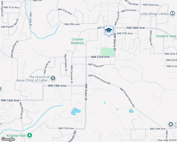 map of restaurants, bars, coffee shops, grocery stores, and more near 2039 Northwest Willow Drive in Camas