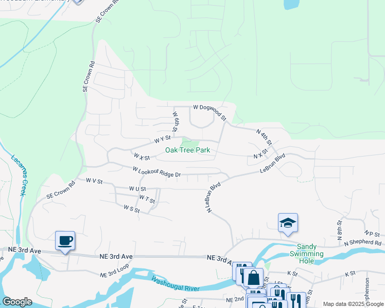 map of restaurants, bars, coffee shops, grocery stores, and more near 350 West X Circle in Washougal