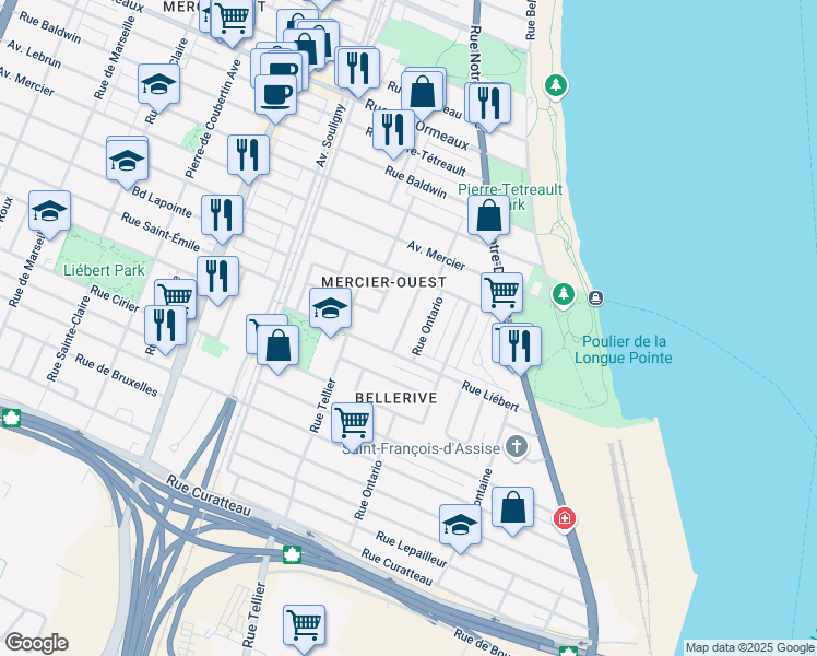 map of restaurants, bars, coffee shops, grocery stores, and more near 8280 Rue Baillargé in Montréal