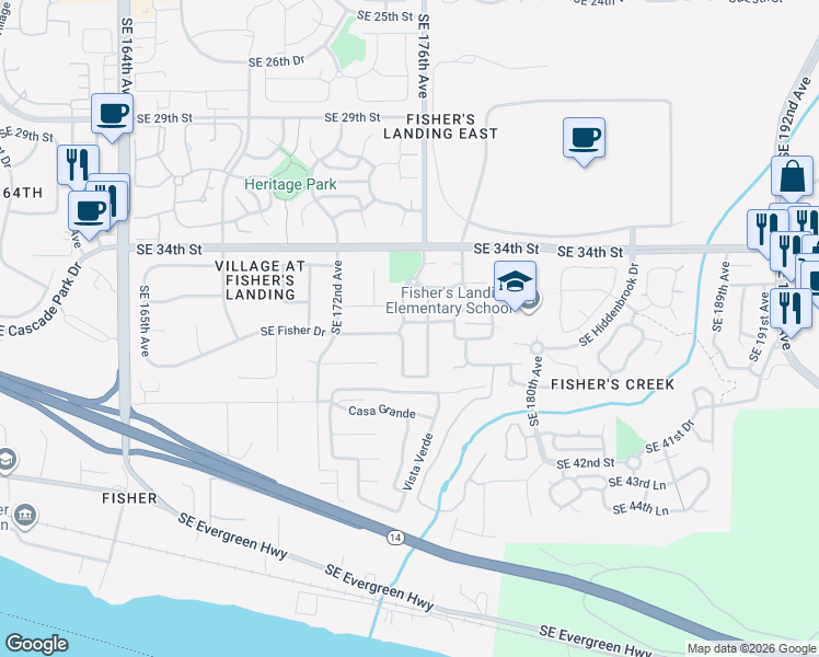 map of restaurants, bars, coffee shops, grocery stores, and more near 3618 Southeast 175th Avenue in Vancouver
