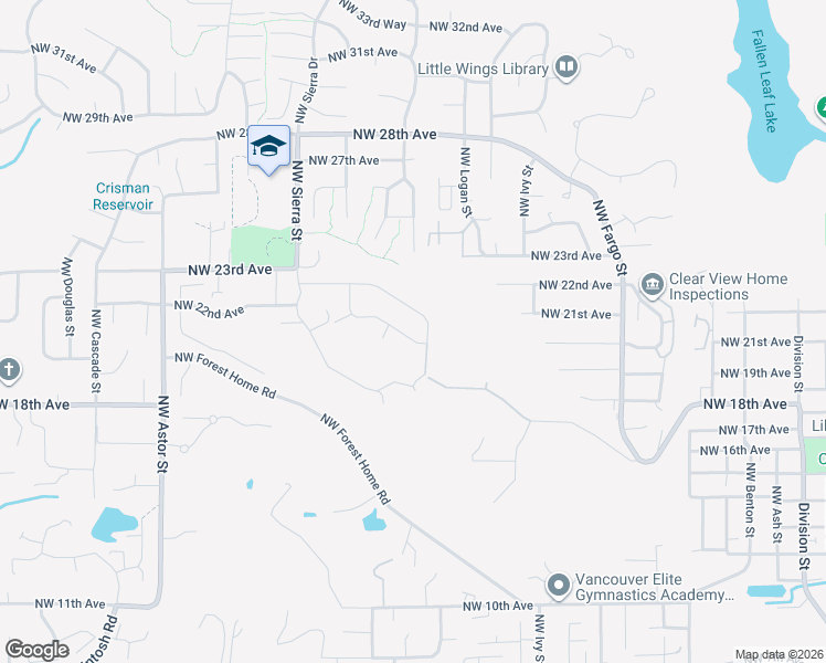 map of restaurants, bars, coffee shops, grocery stores, and more near 1411 Northwest Redwood Lane in Camas