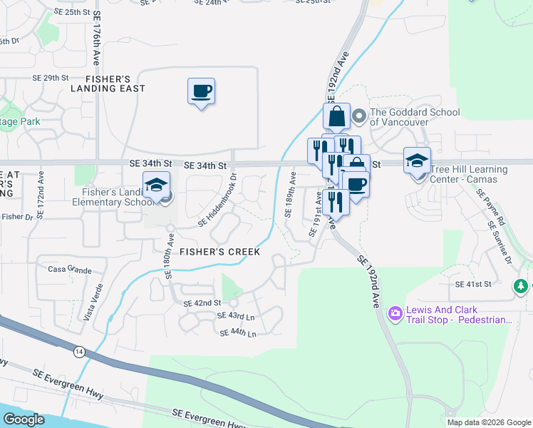 map of restaurants, bars, coffee shops, grocery stores, and more near 3621 Southeast 186th Court in Vancouver