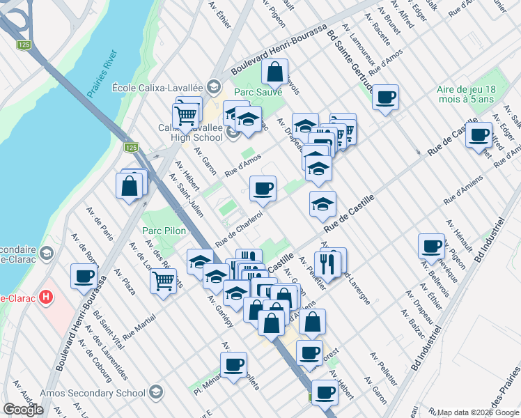 map of restaurants, bars, coffee shops, grocery stores, and more near 4355 Rue de Charleroi in Montréal