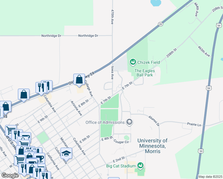 map of restaurants, bars, coffee shops, grocery stores, and more near 22 Townhouse Road in Morris