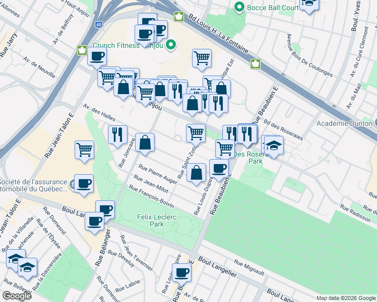 map of restaurants, bars, coffee shops, grocery stores, and more near 7081 Rue Saint-Zotique Est in Montréal