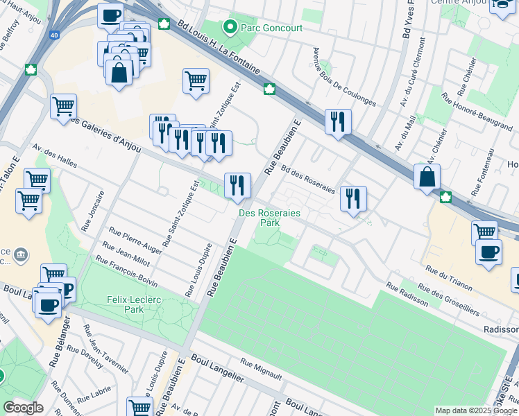 map of restaurants, bars, coffee shops, grocery stores, and more near in Montreal