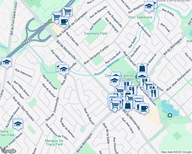 map of restaurants, bars, coffee shops, grocery stores, and more near 935 Boulevard de Montarville in Boucherville