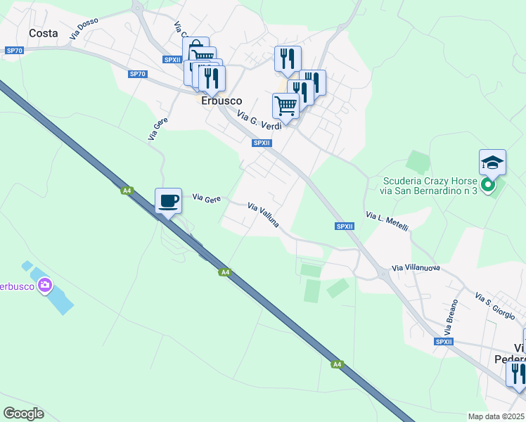 map of restaurants, bars, coffee shops, grocery stores, and more near 16 Via Fornaci in Erbusco