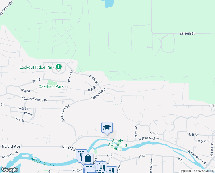 map of restaurants, bars, coffee shops, grocery stores, and more near 430 Stonegate Drive in Washougal