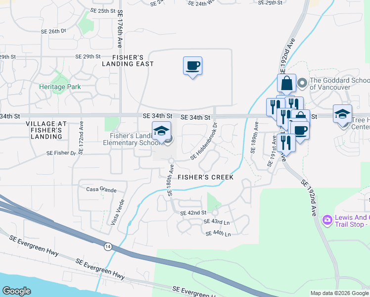 map of restaurants, bars, coffee shops, grocery stores, and more near 3619 Southeast 181st Avenue in Vancouver