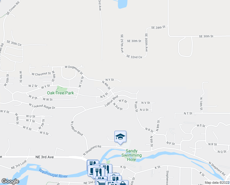map of restaurants, bars, coffee shops, grocery stores, and more near Stonegate Drive in Washougal