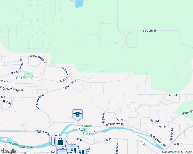 map of restaurants, bars, coffee shops, grocery stores, and more near 2320 North 6th Street in Washougal