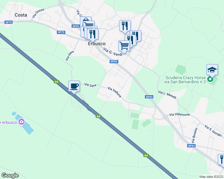 map of restaurants, bars, coffee shops, grocery stores, and more near 5 Via Padre Faustino Moretti in Erbusco