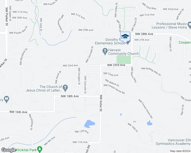 map of restaurants, bars, coffee shops, grocery stores, and more near 2119 Northwest Artz Court in Camas