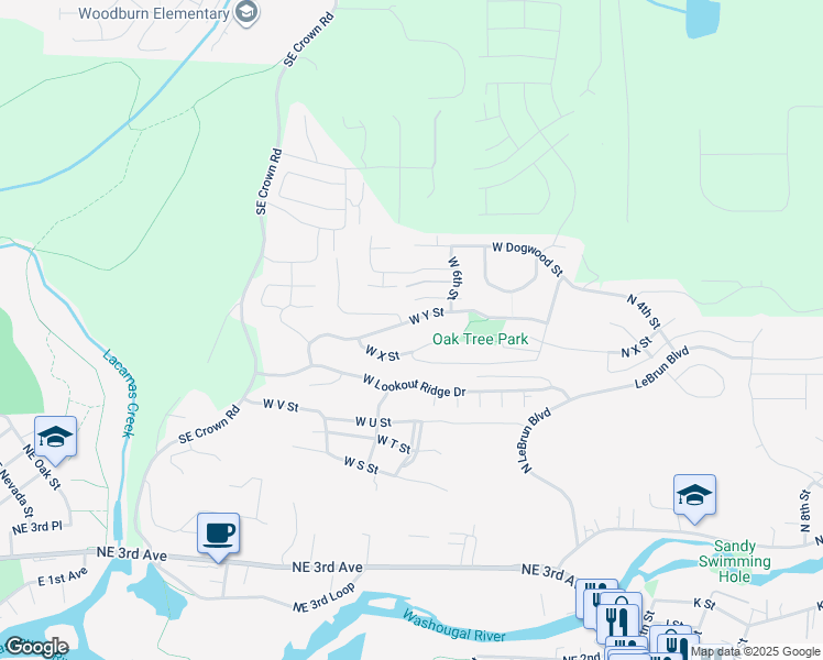 map of restaurants, bars, coffee shops, grocery stores, and more near 774 West Y Street in Washougal