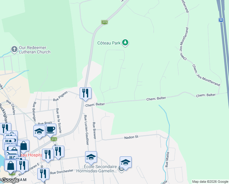 map of restaurants, bars, coffee shops, grocery stores, and more near 18 Chemin des Cerfs in L'Ange-Gardien