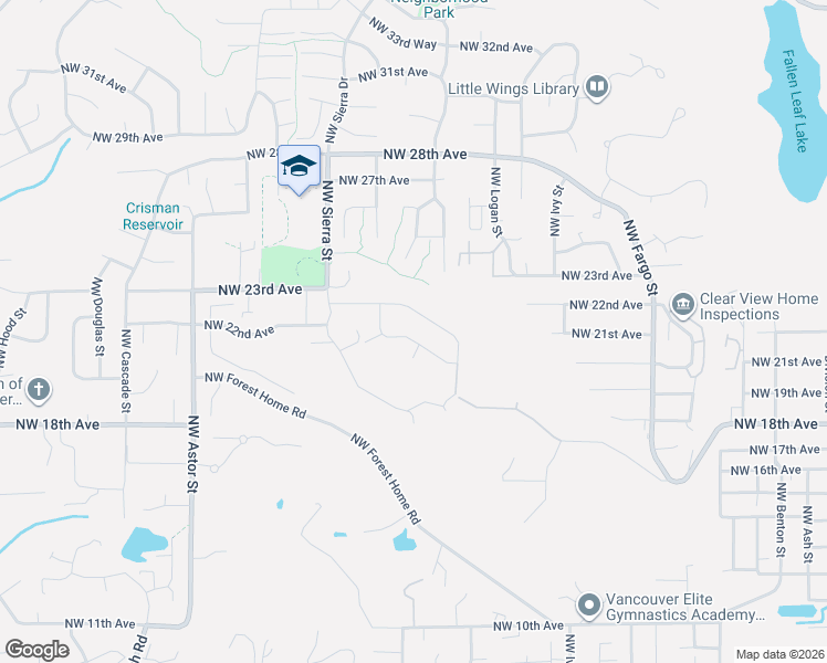 map of restaurants, bars, coffee shops, grocery stores, and more near 1539 Northwest Redwood Lane in Camas
