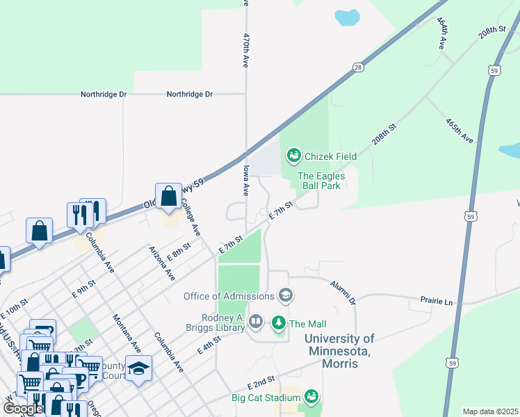map of restaurants, bars, coffee shops, grocery stores, and more near 22 Townhouse Road in Morris