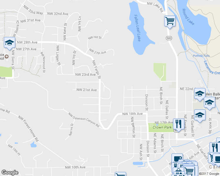 map of restaurants, bars, coffee shops, grocery stores, and more near 2106 Northwest Fargo Loop in Camas