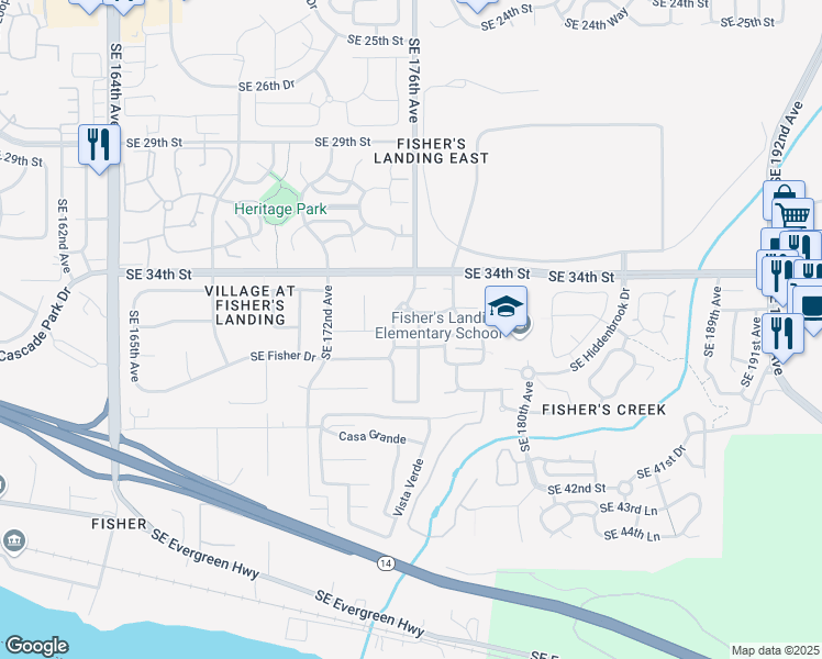 map of restaurants, bars, coffee shops, grocery stores, and more near 3514 Southeast 176th Avenue in Vancouver