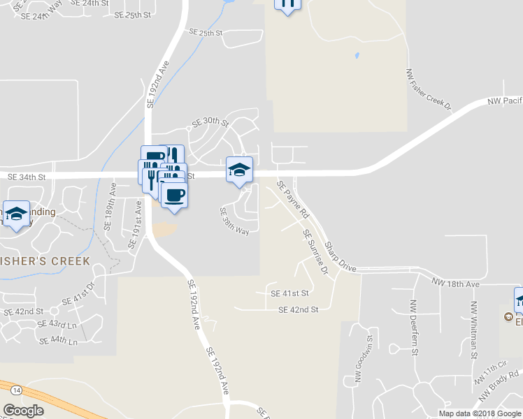 map of restaurants, bars, coffee shops, grocery stores, and more near 3545 Southeast 198th Avenue in Camas
