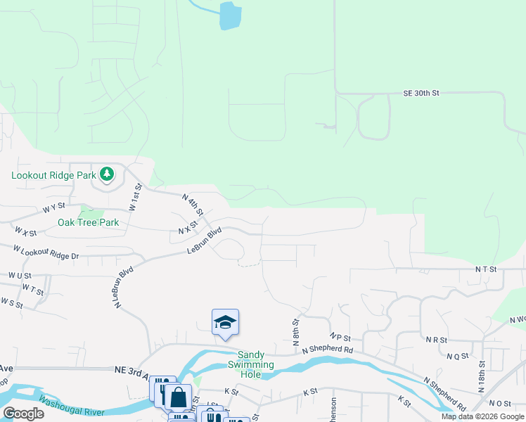 map of restaurants, bars, coffee shops, grocery stores, and more near 2339 North 6th Street in Washougal