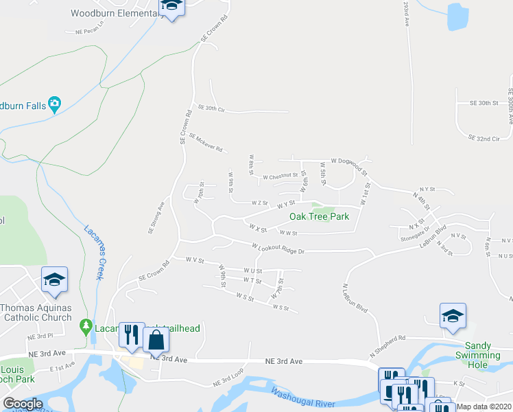 map of restaurants, bars, coffee shops, grocery stores, and more near 842 West Z Street in Washougal