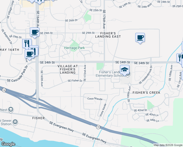 map of restaurants, bars, coffee shops, grocery stores, and more near 3510 Southeast 173rd Court in Vancouver