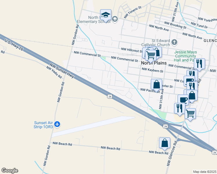map of restaurants, bars, coffee shops, grocery stores, and more near 32025 Northwest Meadow Drive in North Plains