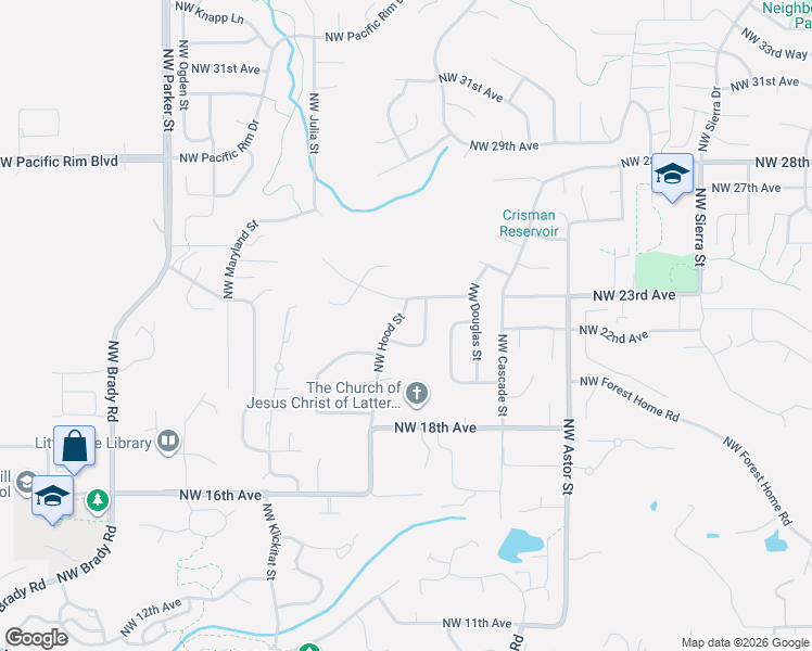 map of restaurants, bars, coffee shops, grocery stores, and more near 2210 Northwest Hood Street in Camas