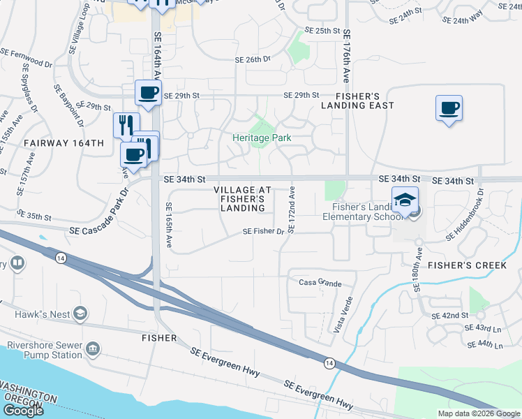 map of restaurants, bars, coffee shops, grocery stores, and more near 3421 Southeast 170th Avenue in Vancouver