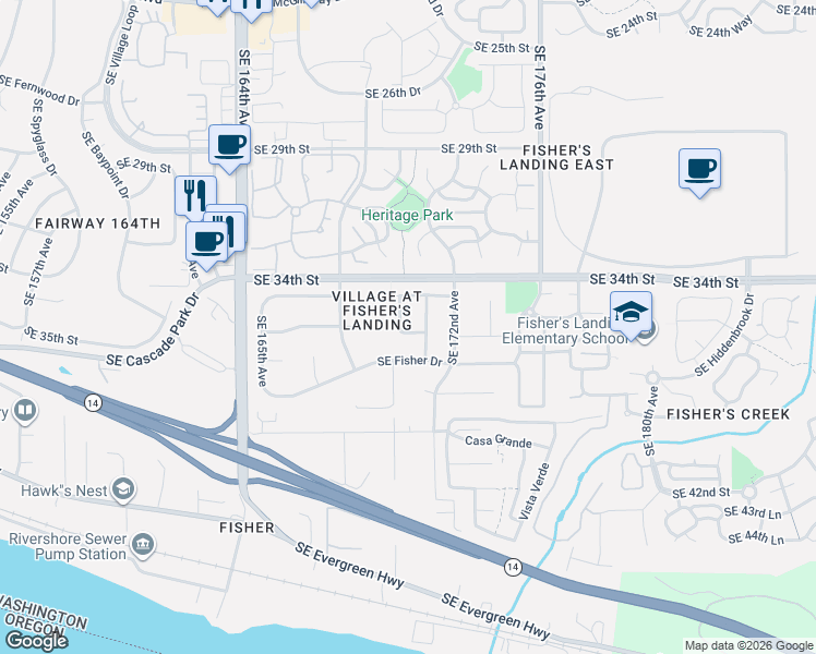 map of restaurants, bars, coffee shops, grocery stores, and more near 3425 Southeast 170th Avenue in Vancouver