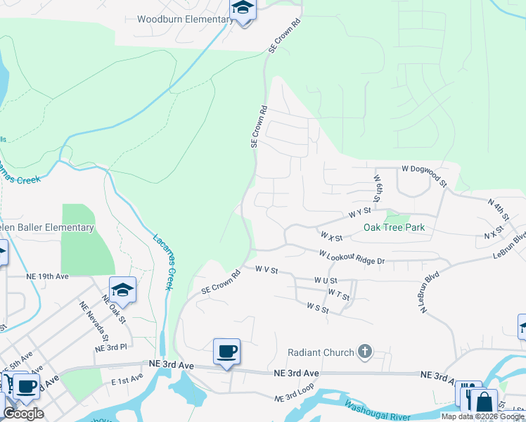 map of restaurants, bars, coffee shops, grocery stores, and more near 1006 West Alder Street in Washougal